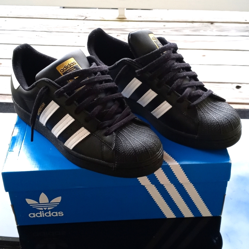White on Black Shell toe Adidas
